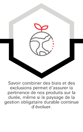 Savoir combiner des biais et des exclusions permet d’assurer la pertinence de nos produits sur la durée, même si le paysage de la gestion obligataire durable continue d'évoluer. 